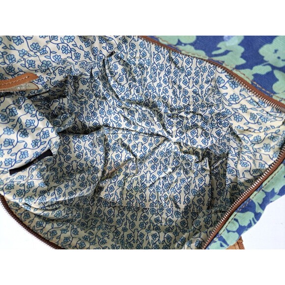 Vintage Key Per FOSSIL Large Floral Duffle Bag Weekender Travel Tote Bag Blue - Picture 13 of 13